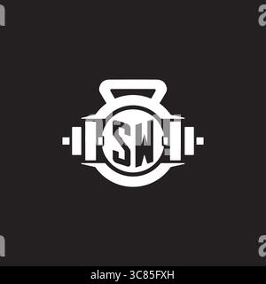 Erste SW-Logo-Design-Ideen mit einfacher Kurzhantel- und Kettlebell-Icon-Vektor-Grafik Stock Vektor