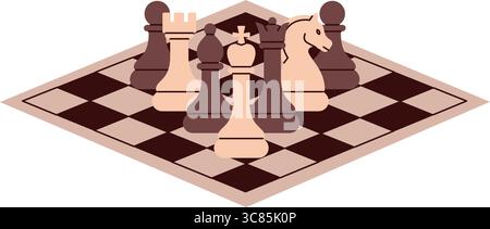 Isometrisches Schachbrett mit Teilen in Mid-Game-Anordnung für Designprojekte Stock Vektor