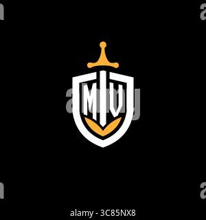 Creative Letter MV-Logo für Gaming-Esports mit Schildvektorgrafik Stock Vektor