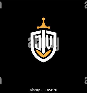 Creative Letter JV-Logo für Gaming-Esports mit Schildvektorgrafik Stock Vektor