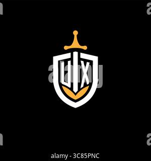 Creative Letter UX-Logo Gaming-Esport mit Schildvektorgrafik Stock Vektor