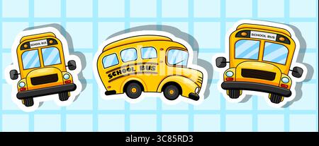 Satz Von Aufkleber Schule Bus Vektor Illustration Cartoon Isoliert Design Stock Vektor