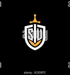 Creative Letter SU-Logo für Gaming-Esports mit Schildvektorgrafik Stock Vektor
