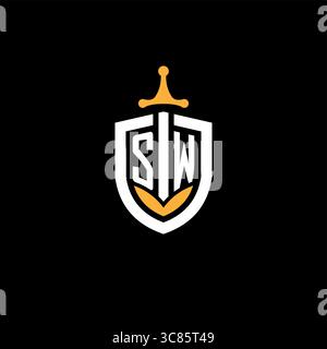 Creative Letter SW-Logo für Gaming-Esport mit Schildvektorgrafik Stock Vektor