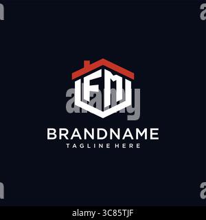 Anfangsbuchstabe FM-Logo mit Home-Dach sechseckige Form Design Ideen Vektor-Grafik Vektor-Grafik Stock Vektor