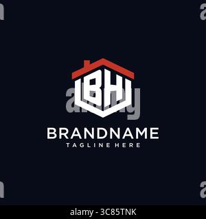 Anfangsbuchstabe BH-Logo mit Hauptdach sechseckige Form Design Ideen Vektor-Grafik Vektor-Grafik Stock Vektor