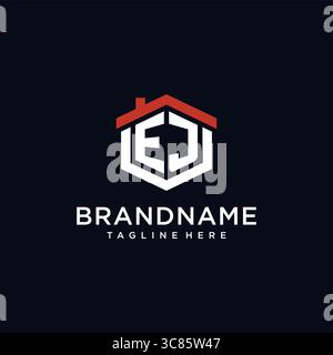 Initial Letter EJ Logo mit Home Dach sechseckige Form Design Ideen Vektor Grafik Vektor Grafik Vektor Grafik Stock Vektor