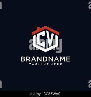 Initial Letter CV-Logo mit Home Dach sechseckige Form Design Ideen Vektor Grafik Vektor Grafik Stock Vektor