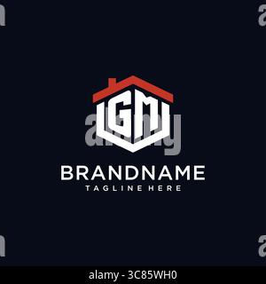 Anfangsbuchstabe GM-Logo mit Hauptdach sechseckige Form Design Ideen Vektor Grafik Vektor Grafik Vektor Grafik Stock Vektor