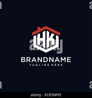 Initial Letter HK Logo mit Hauptdach sechseckige Form Design Ideen Vektor Grafik Vektor Grafik Vektor Grafik Stock Vektor