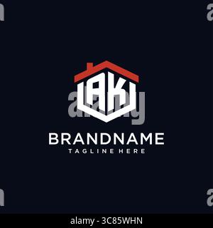 Initial Letter AK Logo mit Hauptdach sechseckige Form Design Ideen Vektor Grafik Vektor Grafik Vektor Grafik Stock Vektor