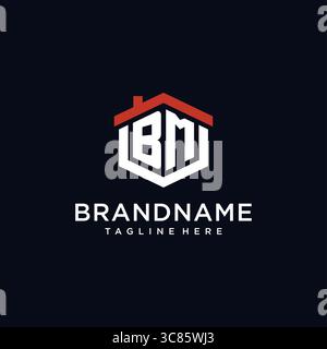 Initial Letter BM Logo mit Hauptdach sechseckige Form Design Ideen Vektor Grafik Vektor Grafik Vektor Grafik Stock Vektor