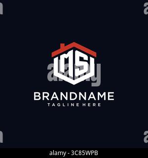 Anfangsbuchstabe MS-Logo mit Home-Dach sechseckige Form Design Ideen Vektor-Grafik Vektor-Grafik Stock Vektor