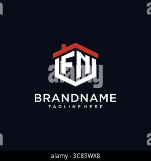 Anfangsbuchstabe FN Logo mit Hauptdach sechseckige Form Design Ideen Vektor Grafik Vektor Grafik Vektor Grafik Stock Vektor