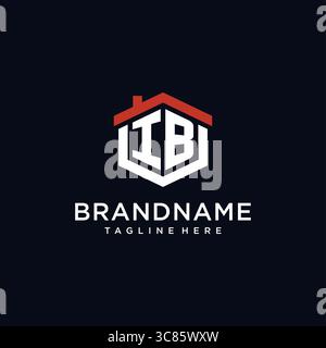 Initial Letter IB Logo mit Hauptdach Sechseck Form Design Ideen Vektor Grafik Vektor Grafik Vektor Grafik Stock Vektor