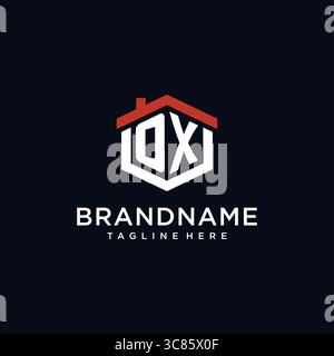 Initial Letter OX Logo mit Home Dach sechseckige Form Design Ideen Vektor Grafik Vektor Grafik Vektor Grafik Stock Vektor