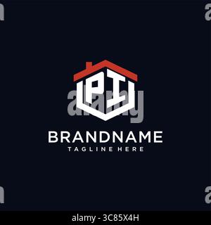 Anfangsbuchstabe PI-Logo mit Hauptdach sechseckige Form Design Ideen Vektor-Grafik Vektor-Grafik Stock Vektor