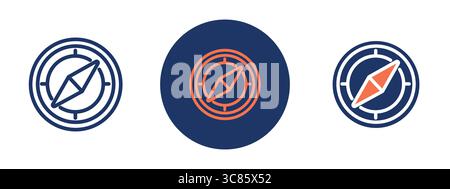 Satz von Navigationssymbolen, einschließlich Karten, GPS und Richtungspfeilen für die Visualisierung von Reise- und Routenplanung. Stock Vektor