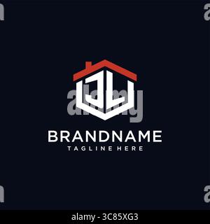 Initial Letter JL Logo mit Hauptdach Sechseck Form Design Ideen Vektor Grafik Vektor Grafik Vektor Grafik Stock Vektor