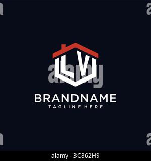 Initial Letter LV Logo mit Home Dach sechseckige Form Design Ideen Vektor Grafik Vektor Grafik Stock Vektor