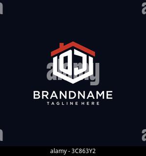 Anfangsbuchstabe OJ Logo mit Hauptdach sechseckige Form Design Ideen Vektor Grafik Vektorgrafik Vektorgrafik Stock Vektor