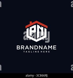 Initial Letter PN Logo mit Hauptdach Sechseck Form Design Ideen Vektor Grafik Vektor Grafik Vektor Grafik Stock Vektor