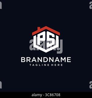 Anfangsbuchstabe PS-Logo mit Hauptdach sechseckige Form Design Ideen Vektor Grafik Vektor Grafik Stock Vektor