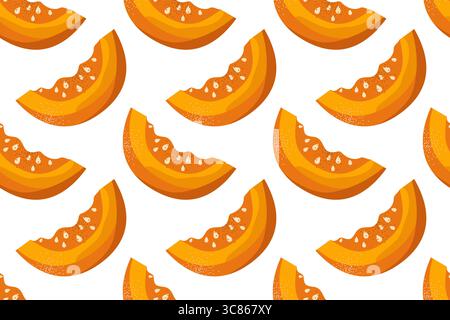 Nahtloses Muster mit handgezeichneten Elementen für die Kürbisernte. Kürbisstücke mit Samen. Design für Textilien, Geschenkpapier, Tapeten. Stock Vektor