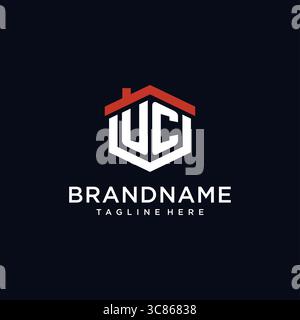 Initial Letter UC Logo mit Home Dach sechseckige Form Design Ideen Vektor Grafik Vektor Grafik Stock Vektor
