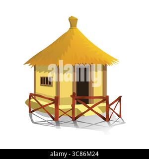 Handgezeichnetes traditionelles Haus im afrikanischen Stil, Bungalow mit Strohdach-Vektor-Illustration Stock Vektor