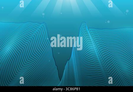 Vektorblau mariana Graben Unterwasser Technologie Linie Kunst Illustration Stock Vektor