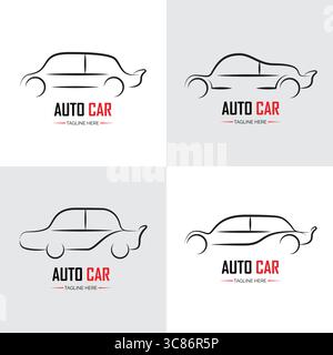 Silhouette Sport Rennen Auto Auto Symbole gesetzt, moderne Formen dünne Linien Kontur Symbole, Vektor Umrissabbildungen Stock Vektor