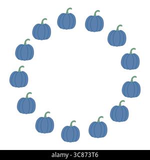 Kürbiskreisrahmen. Gemütliche Herbstkürbisse. Vektorabbildung isoliert auf weißem Hintergrund. Stock Vektor