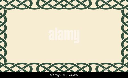 Ein rechteckiger dekorativer Rahmen mit einem sich wiederholenden grünen keltischen Knotenmuster. Stock Vektor