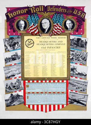 1940er Grundausbildung im Zweiten Weltkrieg Poster Honer Roll Defenders der USA Fort Leonard Wood, Missouri - Sixth Division - Hauptquartier und Hauptquartier Stockfoto