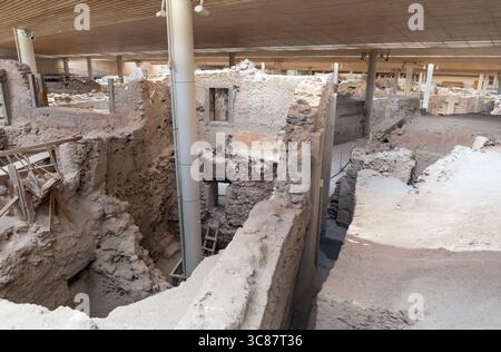 Prähistorische Siedlung Akrotiri, Insel Santorin, Griechenland Stockfoto