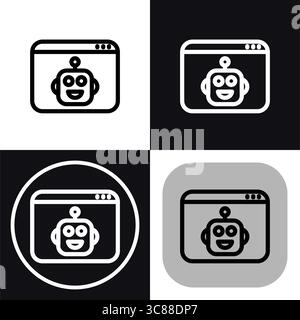 Dieses Symbol stellt einen benutzerfreundlichen KI-Chatbot dar, der in einem Webbrowser-Fenster angezeigt wird. Perfekt für die Vertretung von KI-Kundenservice oder virtuellen Assistenten. Stock Vektor