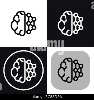 Dieses vielseitige Symbolset stellt ein Gehirn dar, das mit einem Netzwerk verbunden ist und künstliche Intelligenz symbolisiert. Perfekt für technische, KI und maschinelles Lernen Stock Vektor