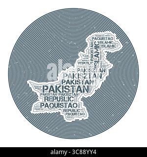 Vektorbild Pakistan. Country Round-Logo-Design. Pakistanisches Poster in Kreisbögen und Wortwolken-Stil. Attraktive Vektorillustration. Stock Vektor