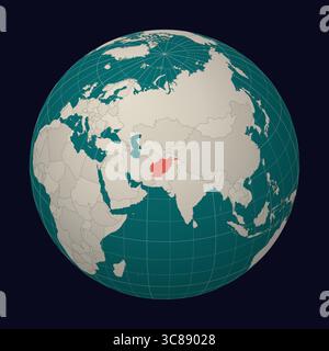 Afghanistan auf der Karte. Der Globus konzentriert sich auf Afghanistan. Land auf der Weltkarte. Farbpalette Teal Pale Mint. Stock Vektor