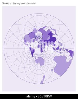 Weltkarte. Stereographie. Länderstil. Detaillierte Weltkarte für Infografiken, Schulungen, Berichte und Präsentationen. Vektorabbildung. Stock Vektor