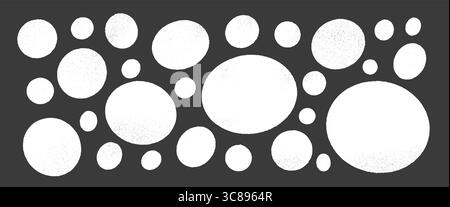 Kreide- oder Graffiti-Sprühkreise und ovale Sets. Polka Dots Aerosol Lack Shapes Pack. Vektorweiß handgezeichnet runde und Ellipsenfiguren illustrieren Stock Vektor
