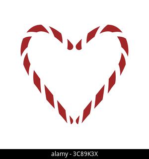 Herz aus weihnachtlichen Zuckerstangen. Weihnachtsstock. Weihnachtsmannsbonbons mit Streifenmuster. Vektor-Illustration des flachen Vektors isoliert auf weißem Hintergrund Stock Vektor