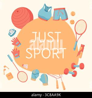 Buntes Sportbanner Mit Ausrüstung Stock Vektor
