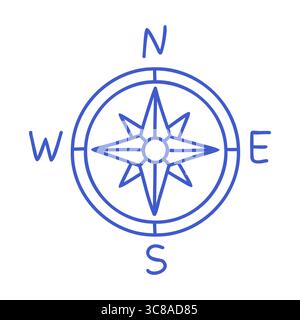 Kompassrose im marineblauen Stil. Handgezeichnetes nautisches Symbol. Isolierte Darstellung des Konturvektors. Stock Vektor