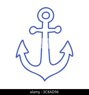 Anker im marineblauen Stil. Handgezeichnetes Marinesymbol. Isolierte Darstellung des Konturvektors Stock Vektor