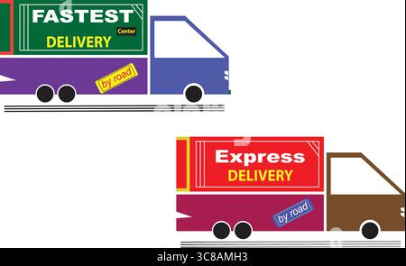 Lkw-Design mit schneller Lieferung mit Express-Service-Branding und farbenfroher Fahrzeugabbildung für E-Commerce-Marketing Stock Vektor