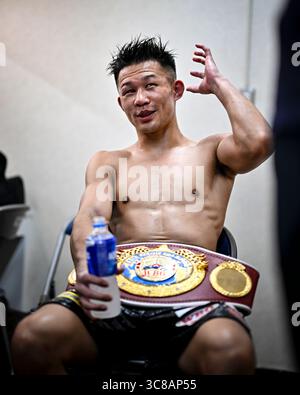 REO Saito gewann am 31. Juli 2025 den WBO Asia Pacific Super Featherweight Titelkampf in der Korakuen Hall in Tokio. Quelle: Hiroaki Finito Yamaguchi/AFLO/Alamy Live News Stockfoto