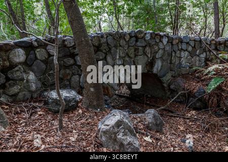 Eine rustikale Steinbrücke, erbaut vom Civilian Conservation Corps (CCC) im Pfeiffer Big Sur State Park entlang der kalifornischen Zentralküste. Stockfoto