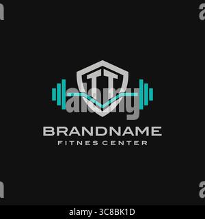 Design mit kreativem TT-Logo für Fitnessstudio oder Fitness-Vektorgrafik Stock Vektor